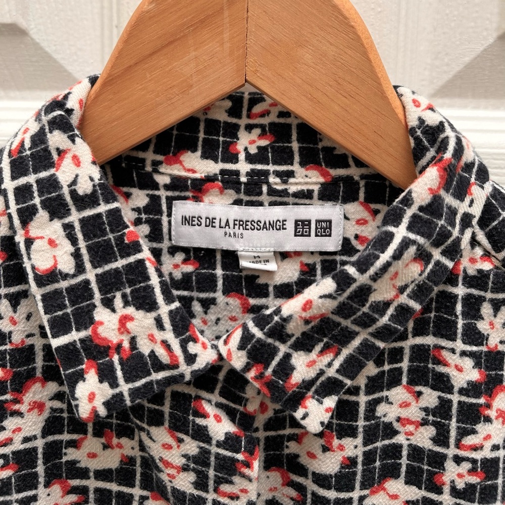 Uniqlo Ines De La Fressange Flannel Button Front Navy Check Floral Size M Medium